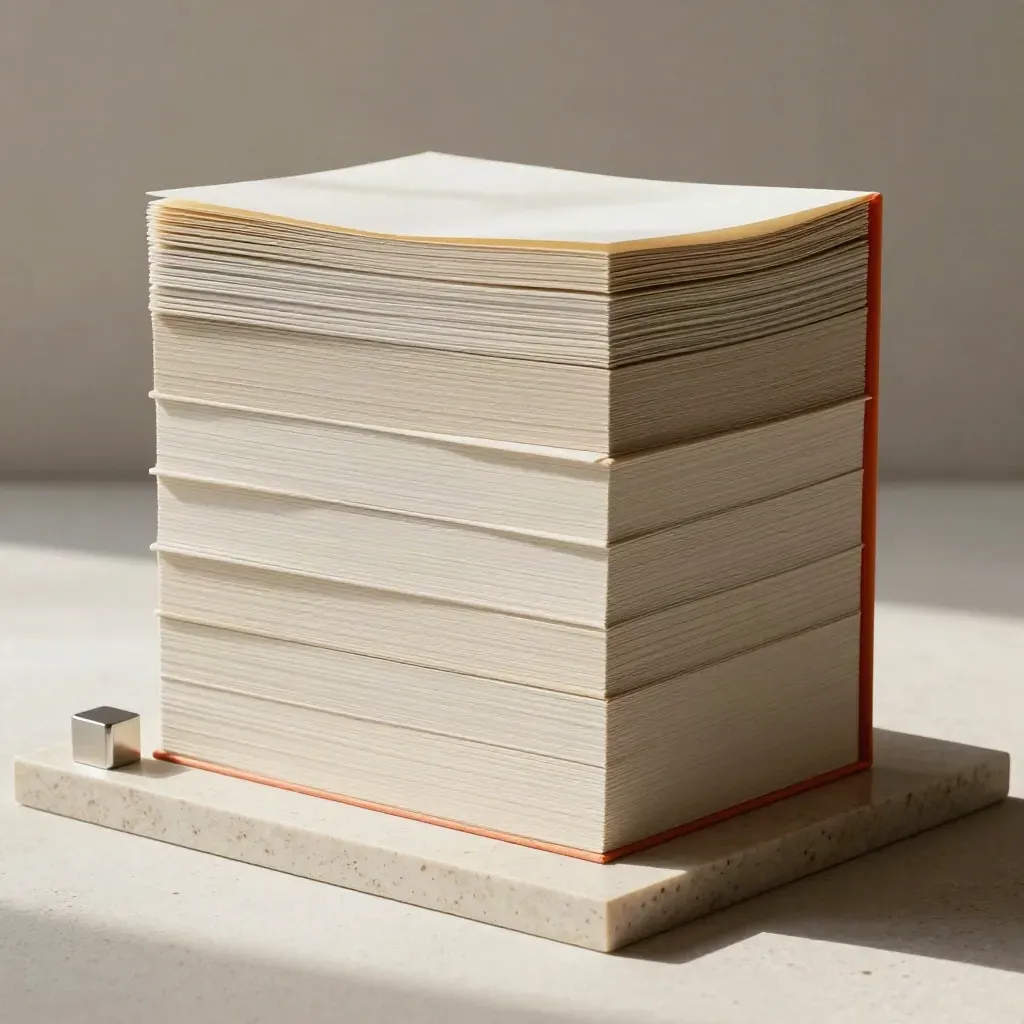Monolithic SEO care kit with four tabbed dividers on a travertine plinth, softly lit
