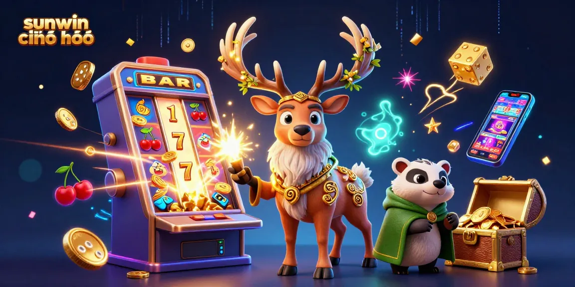 Experience sunwin chính chủ with an energetic slot jackpot scene and vibrant elements in this illustration.