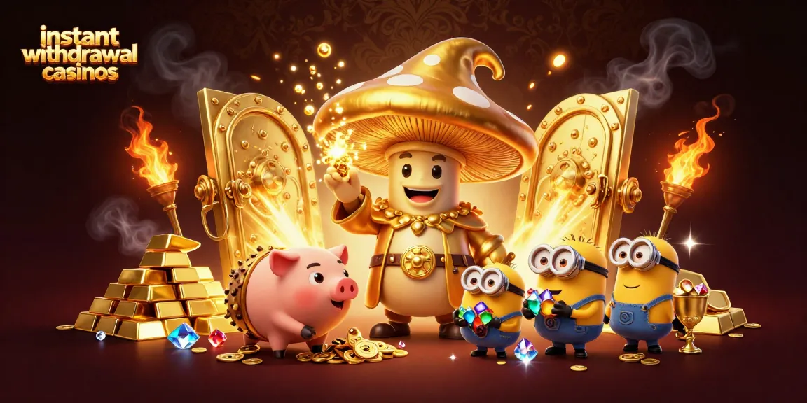 Experience instant withdrawal casinos with gold treasures and magical gameplay in an enchanting scene.